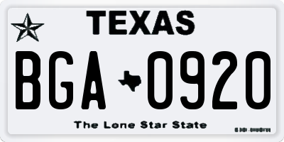 TX license plate BGA0920