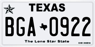 TX license plate BGA0922