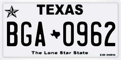 TX license plate BGA0962