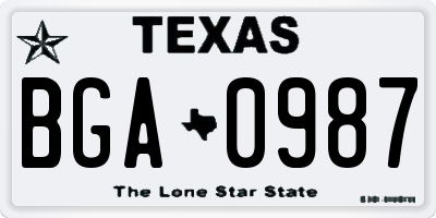TX license plate BGA0987