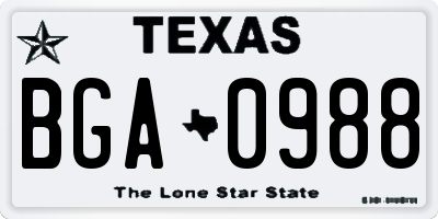 TX license plate BGA0988