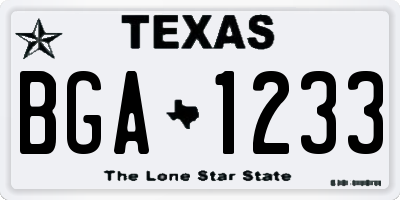 TX license plate BGA1233