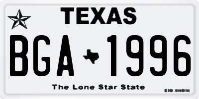 TX license plate BGA1996