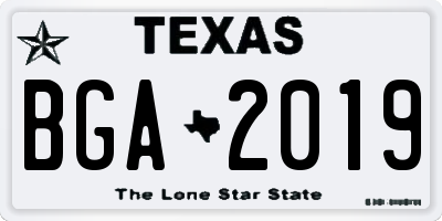 TX license plate BGA2019
