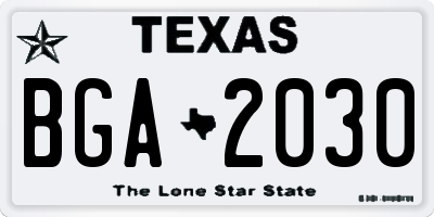 TX license plate BGA2030
