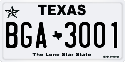 TX license plate BGA3001
