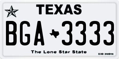 TX license plate BGA3333