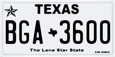 TX license plate BGA3600