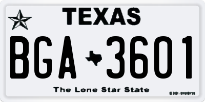 TX license plate BGA3601
