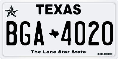 TX license plate BGA4020