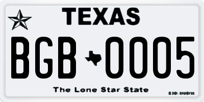 TX license plate BGB0005