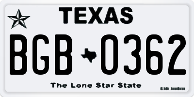 TX license plate BGB0362