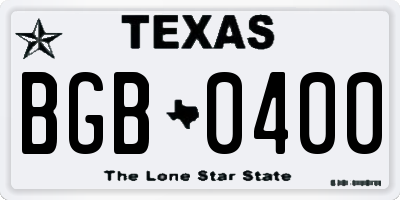 TX license plate BGB0400