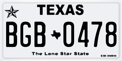 TX license plate BGB0478