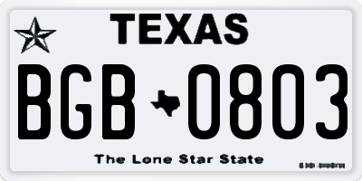 TX license plate BGB0803