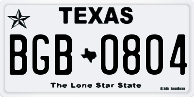 TX license plate BGB0804