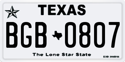 TX license plate BGB0807