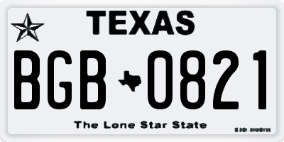 TX license plate BGB0821