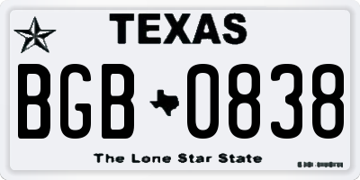 TX license plate BGB0838