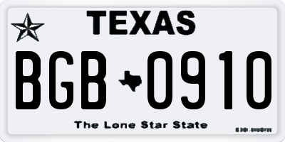 TX license plate BGB0910