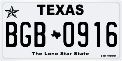 TX license plate BGB0916