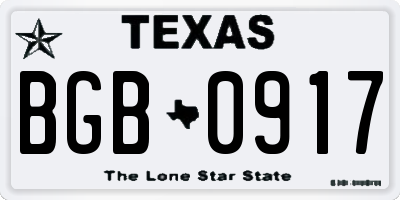 TX license plate BGB0917