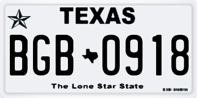 TX license plate BGB0918