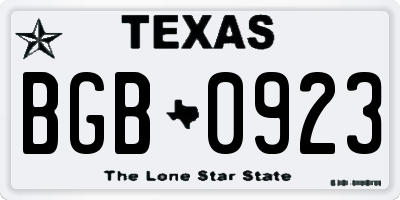 TX license plate BGB0923
