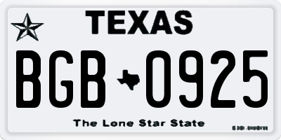TX license plate BGB0925