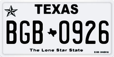 TX license plate BGB0926