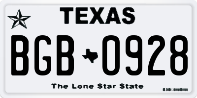 TX license plate BGB0928