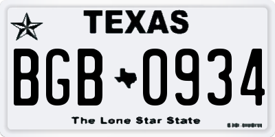 TX license plate BGB0934