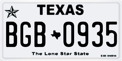 TX license plate BGB0935