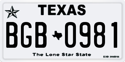 TX license plate BGB0981