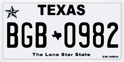 TX license plate BGB0982