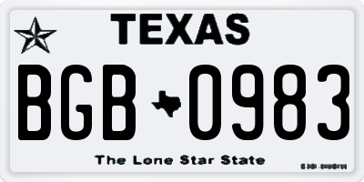 TX license plate BGB0983