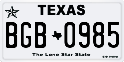 TX license plate BGB0985