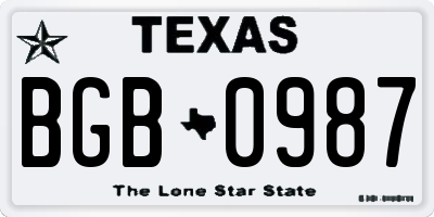 TX license plate BGB0987