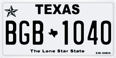 TX license plate BGB1040
