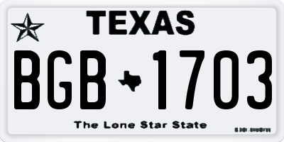 TX license plate BGB1703