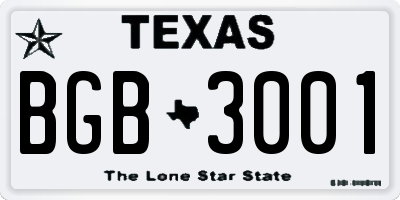 TX license plate BGB3001