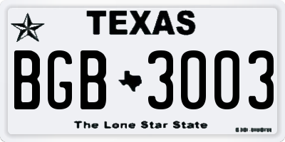 TX license plate BGB3003