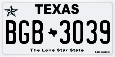 TX license plate BGB3039