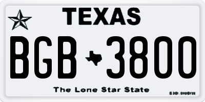 TX license plate BGB3800