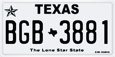 TX license plate BGB3881