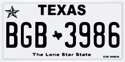 TX license plate BGB3986