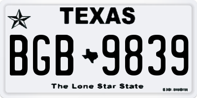 TX license plate BGB9839