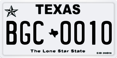 TX license plate BGC0010