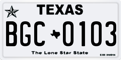 TX license plate BGC0103
