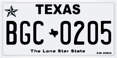 TX license plate BGC0205
